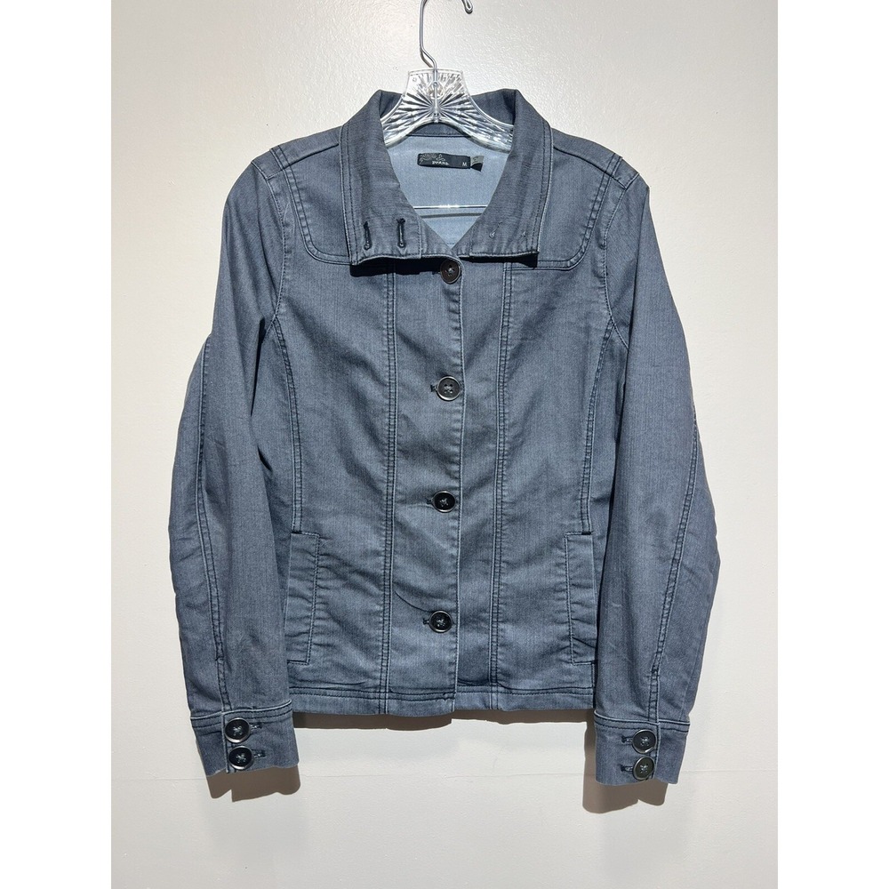 PRANA Denim Jean Jacket Women's Size M Medium‎ Kara Gray Pockets Fitted Button